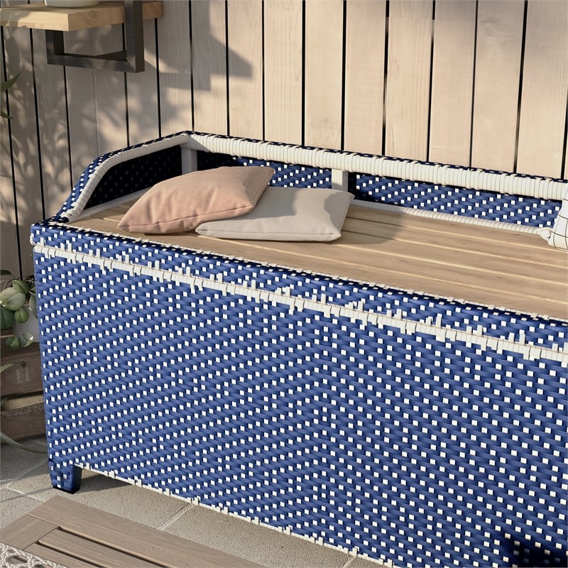 FOA Navy Outdoor Wicker Aluminum Storage Bench & Bar Cart Set of 2