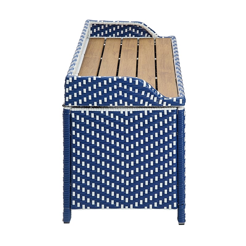 FOA Navy Outdoor Wicker Aluminum Storage Bench & Bar Cart Set of 2