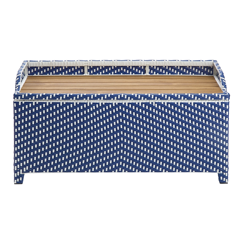 FOA Navy Outdoor Wicker Aluminum Storage Bench & Bar Cart Set of 2