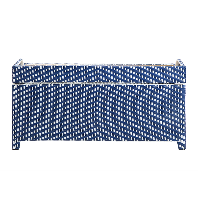 FOA Navy Outdoor Wicker Aluminum Storage Bench & Bar Cart Set of 2