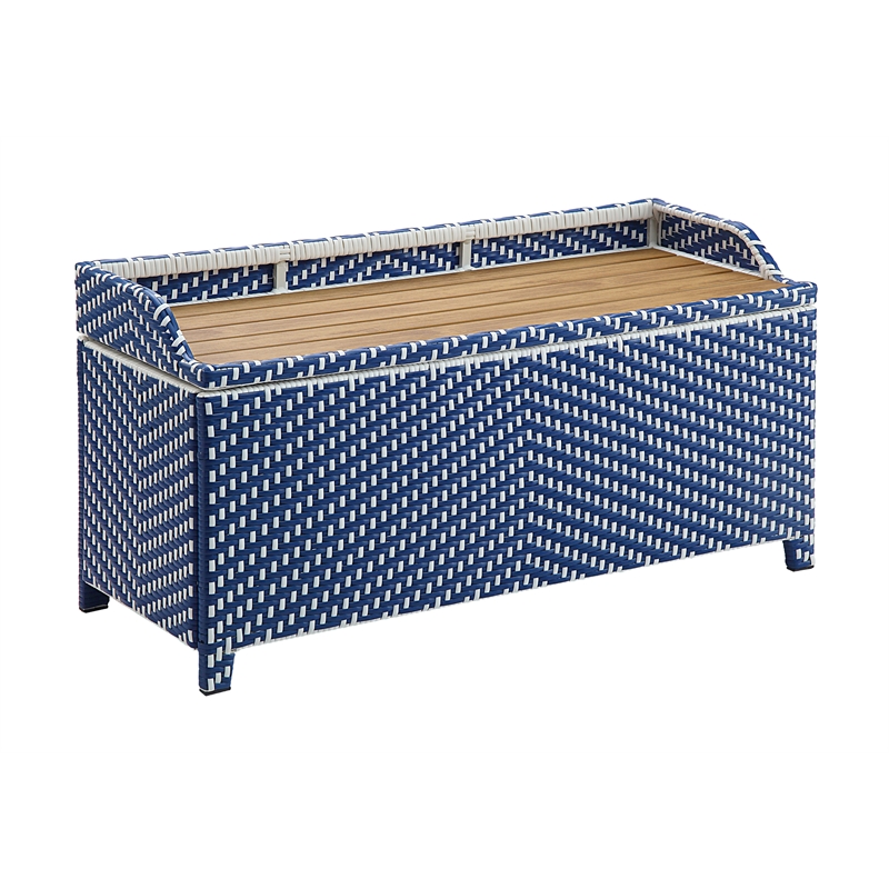 FOA Navy Outdoor Wicker Aluminum Storage Bench & Bar Cart Set of 2