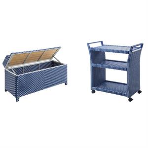foa navy outdoor wicker aluminum storage bench & bar cart set of 2