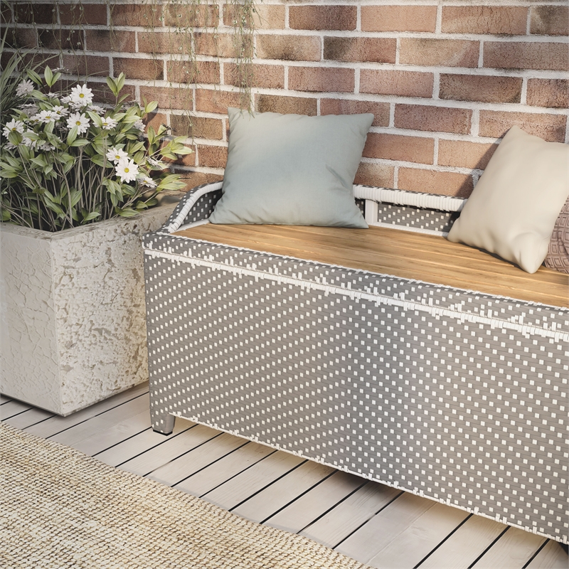 FOA Gray Aluminum Patio Loveseat & Storage Bench Outdoor Set of 2
