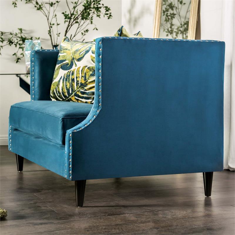 Furniture of America Boree Fabric 2-Piece Sofa Set in Dark Teal Blue