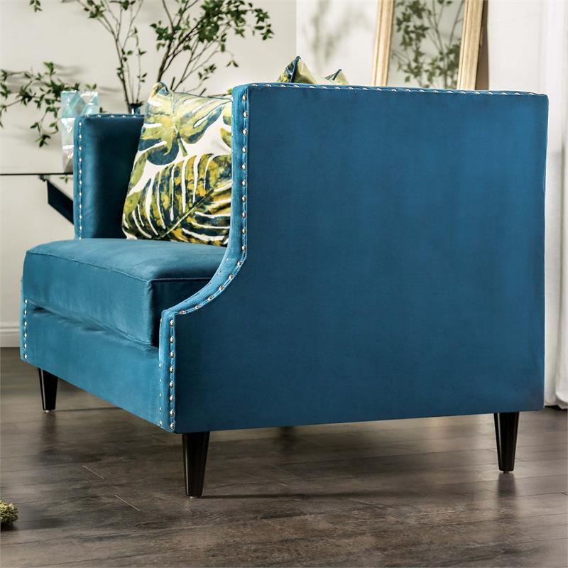 Furniture of America Boree Transitional Fabric Tufted Loveseat in Dark Teal Blue