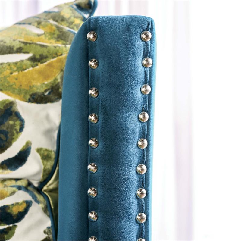 Furniture of America Boree Transitional Fabric Tufted Loveseat in Dark Teal Blue