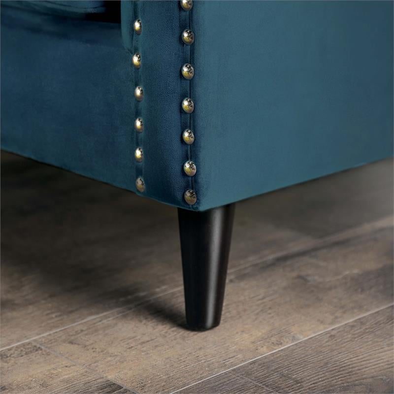 Furniture of America Boree Transitional Fabric Tufted Loveseat in Dark Teal Blue