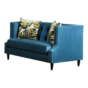 Furniture of America Boree Transitional Fabric Tufted Loveseat in Dark Teal Blue