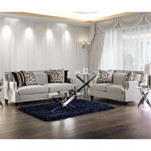 furniture of america brier transitional fabric 2-piece sofa set in light gray