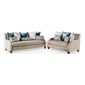 furniture of america cacao transitional chenille 2-piece sofa set in beige