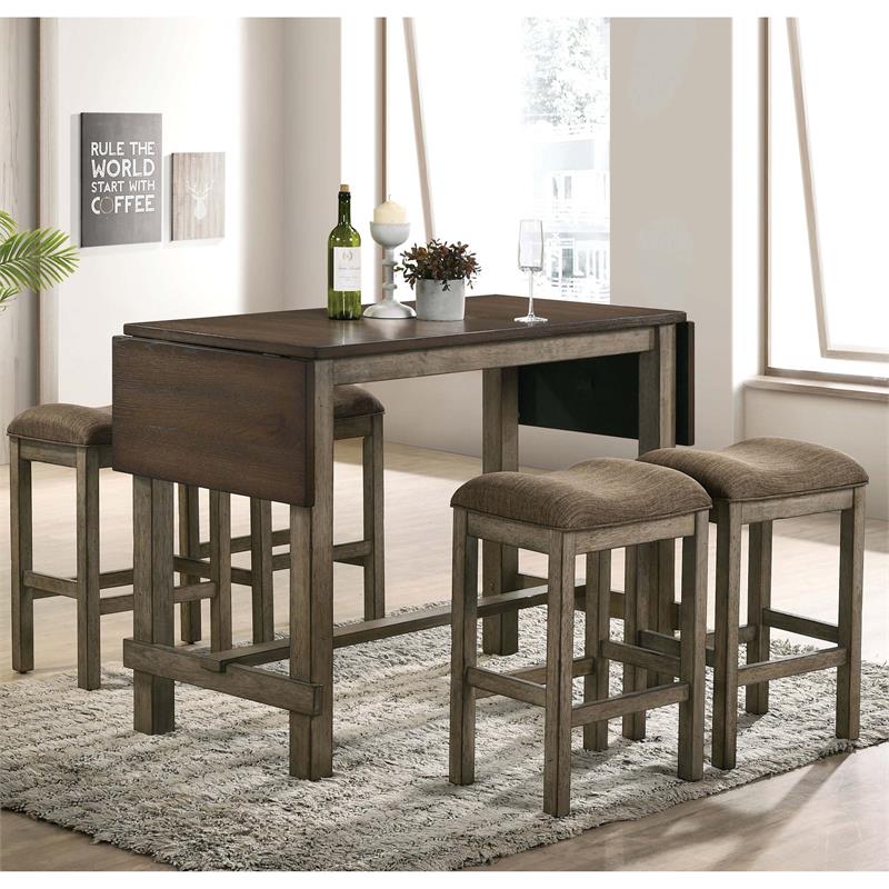 Furniture of America Gorse Rustic Wood 5-Piece Counter Dining Set in Chestnut