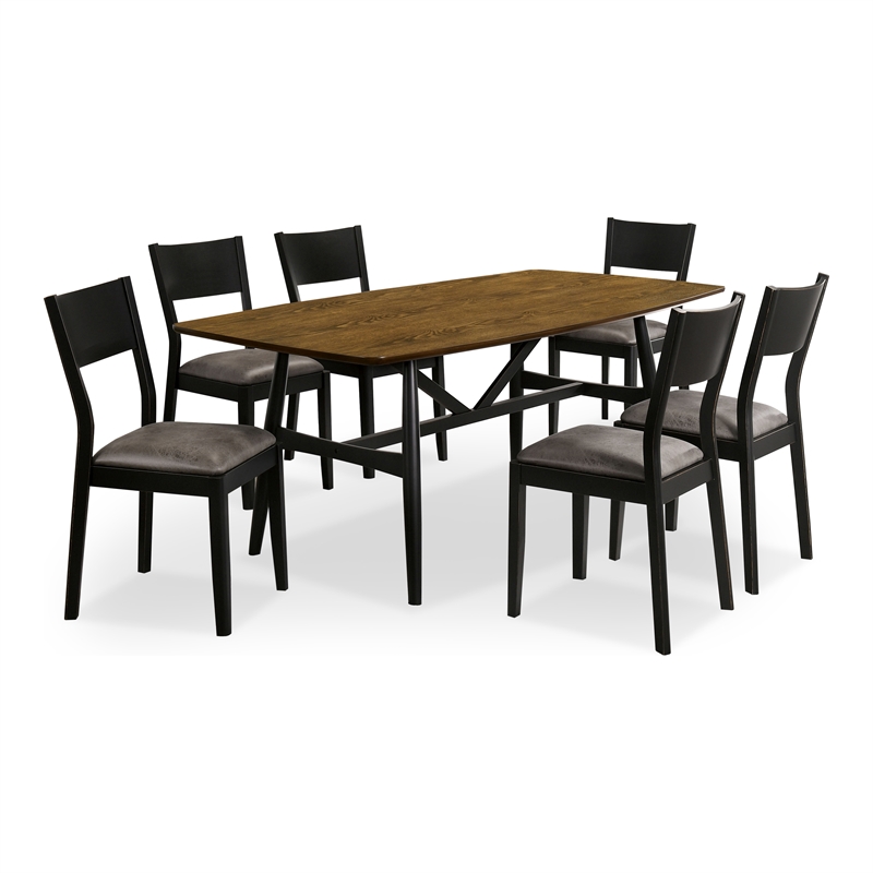 Furniture of America Kapok Solid Wood 7-Piece Dining Table Set in Oak and Black
