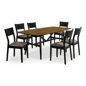 Furniture of America Kapok Solid Wood 7-Piece Dining Table Set in Oak and Black