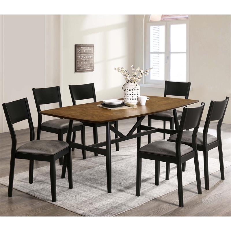 Furniture of America Kapok Solid Wood 7-Piece Dining Table Set in Oak and Black