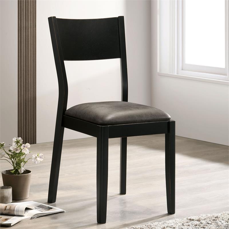 Furniture of America Kapok Wood Padded Dining Chair in Black and Gray (Set of 2)