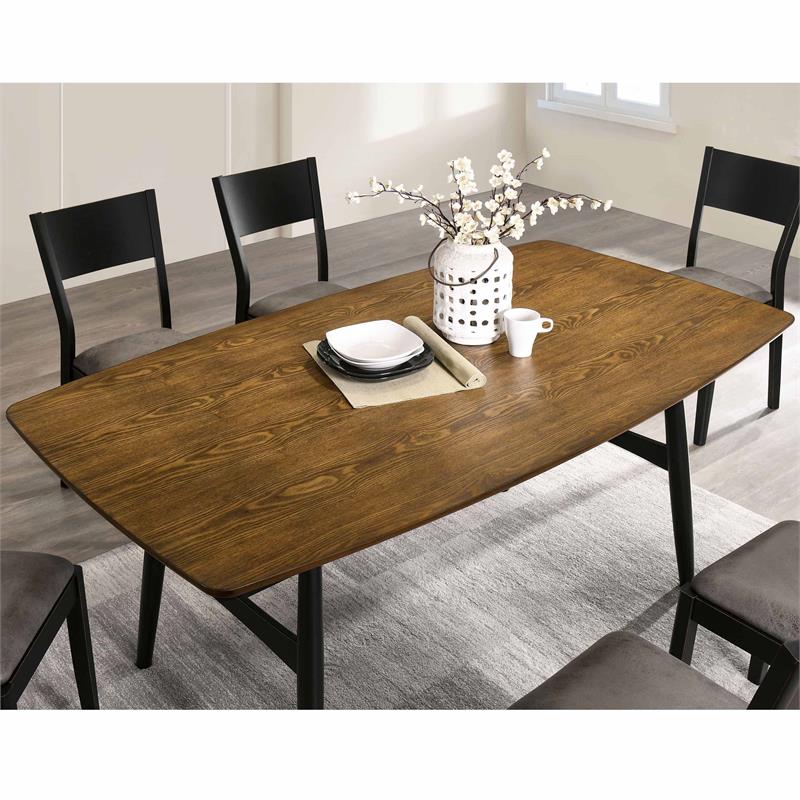 Furniture of America Kapok Solid Wood Rectangle Dining Table in Oak and Black