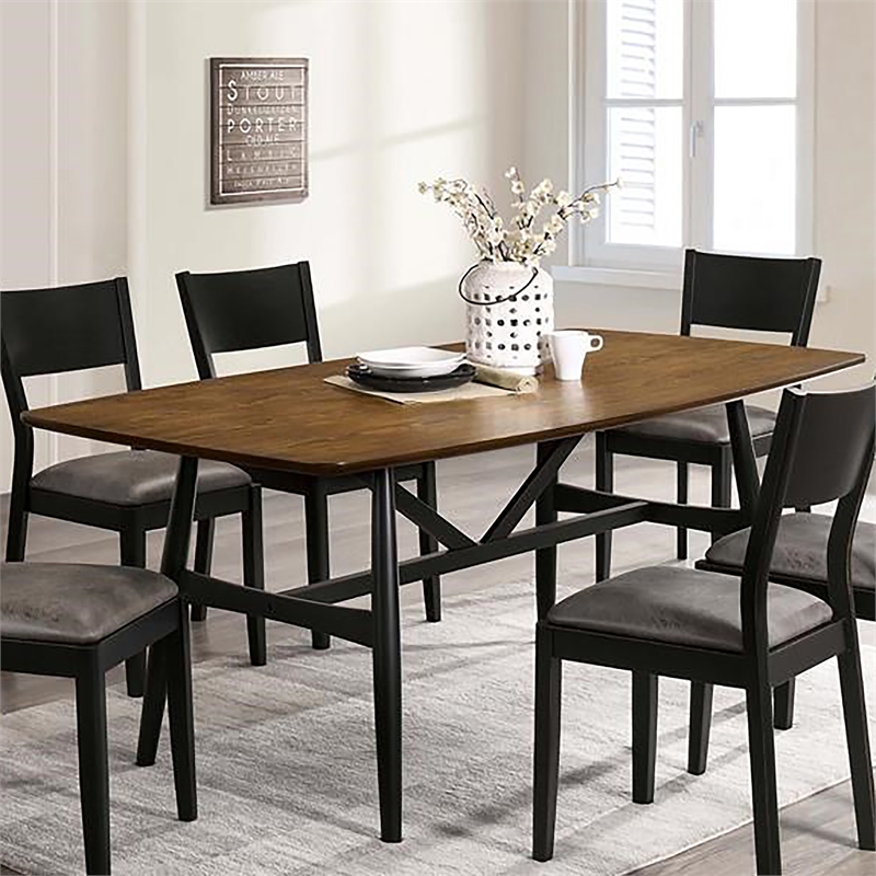 Furniture of America Kapok Solid Wood Rectangle Dining Table in Oak and Black