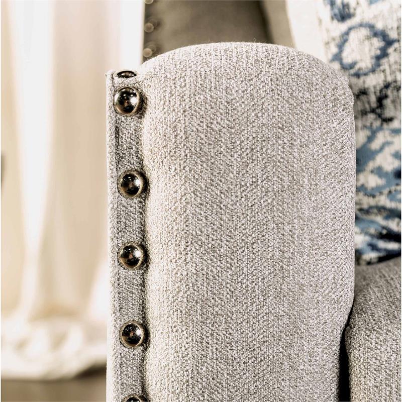 Furniture of America Brill Transitional Fabric Nailhead Loveseat in Light Gray