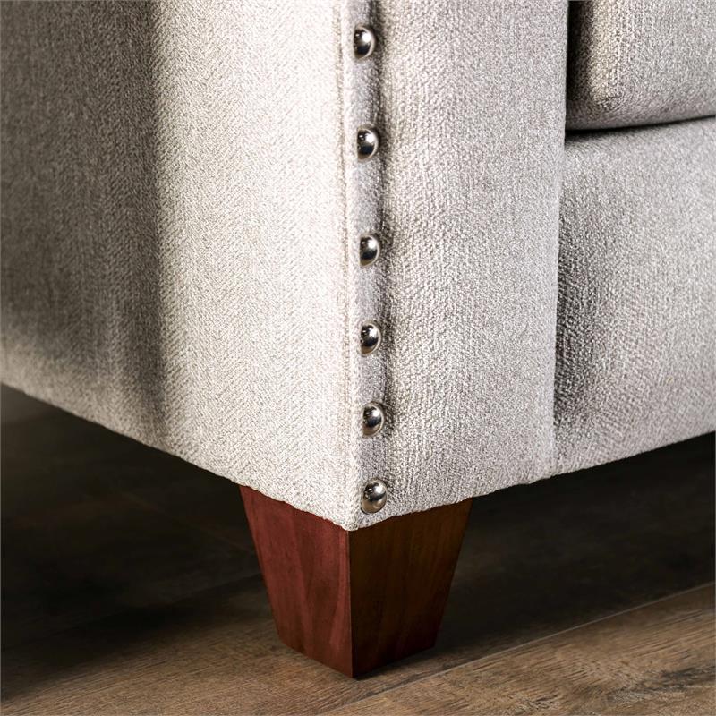 Furniture of America Brill Transitional Fabric Nailhead Loveseat in Light Gray