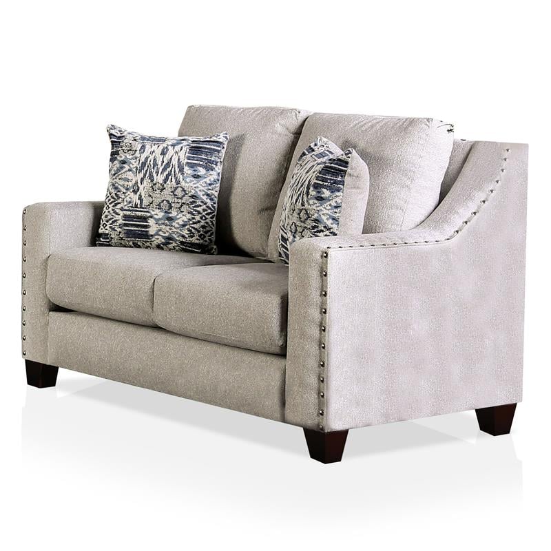 Furniture of America Brill Transitional Fabric Nailhead Loveseat in Light Gray