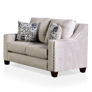 Furniture of America Brill Transitional Fabric Nailhead Loveseat in Light Gray