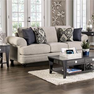 furniture of america herst transitional chenille upholstered sofa in beige