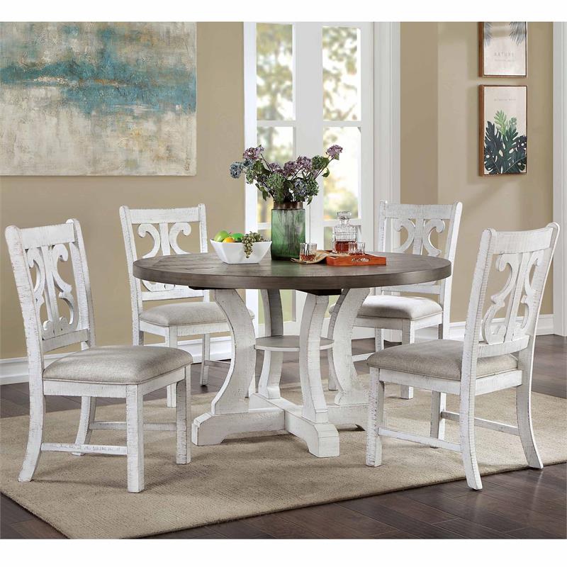 Furniture of America Muschamp Wood Dining Table in Distressed White and ...