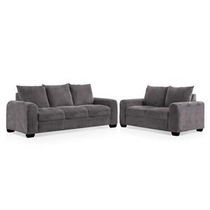 furniture of america pryna contemporary chenille 2-piece sofa set in gray
