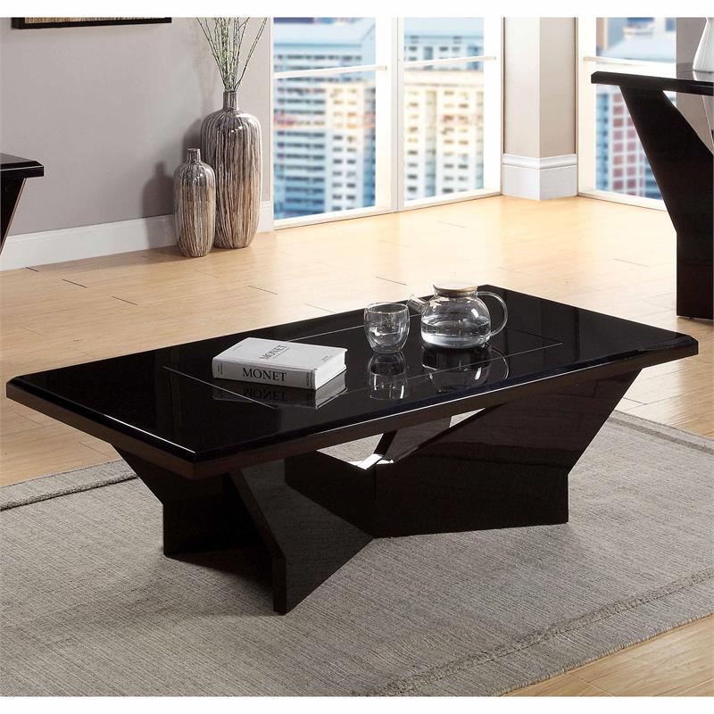 Furniture of America Avens Contemporary Wood 3-Piece Coffee Table Set in Black
