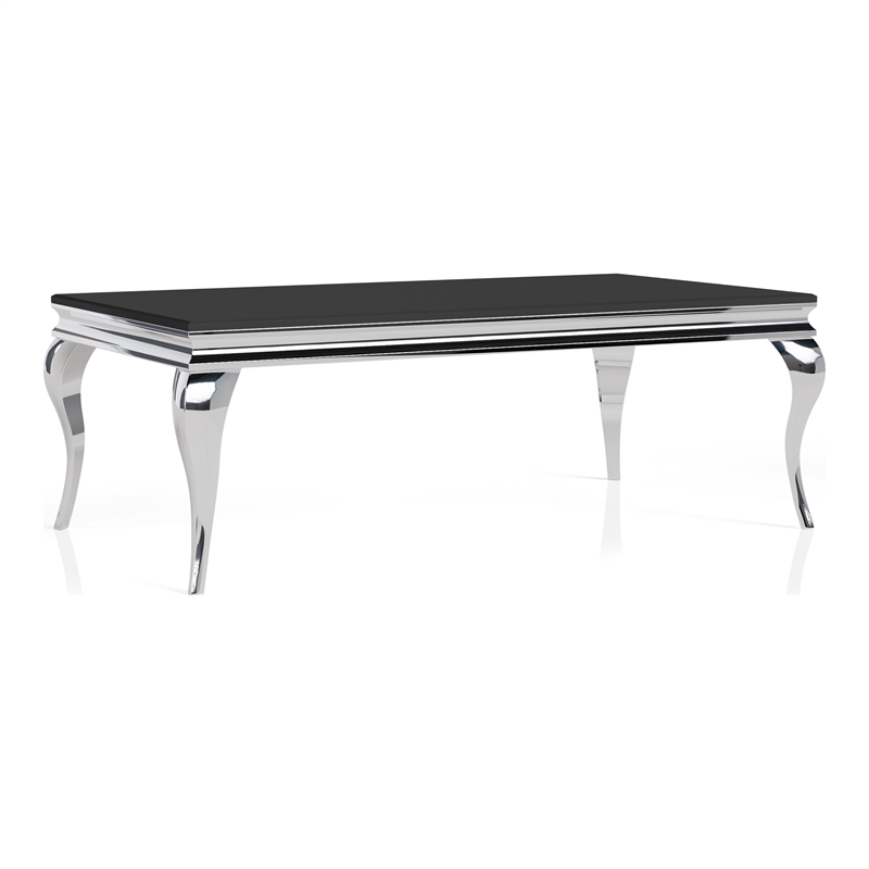 Furniture of America Alang Glam Glass Top Coffee Table in Black and Silver