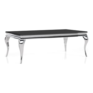 Furniture of America Alang Glam Glass Top Coffee Table in Black and Silver