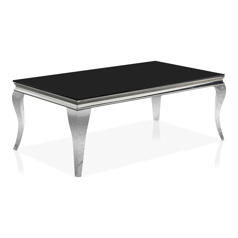 Furniture of America Alang Glam Glass Top Coffee Table in Black and Silver