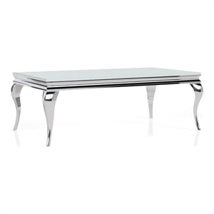 Furniture of America Alang Glam Glass Top Coffee Table in White and Silver