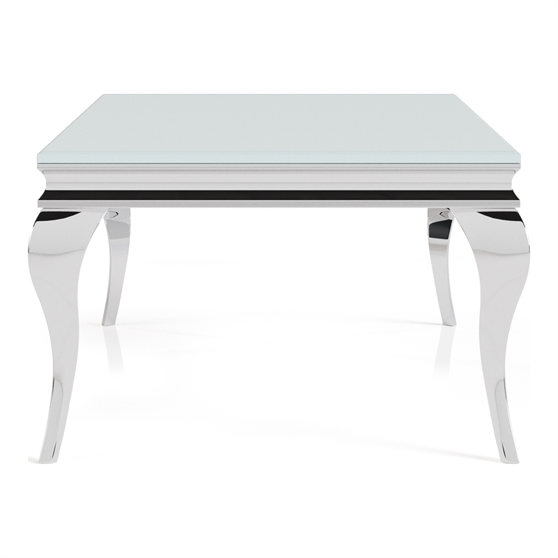 Furniture of America Alang Glam Glass Top Coffee Table in White and Silver