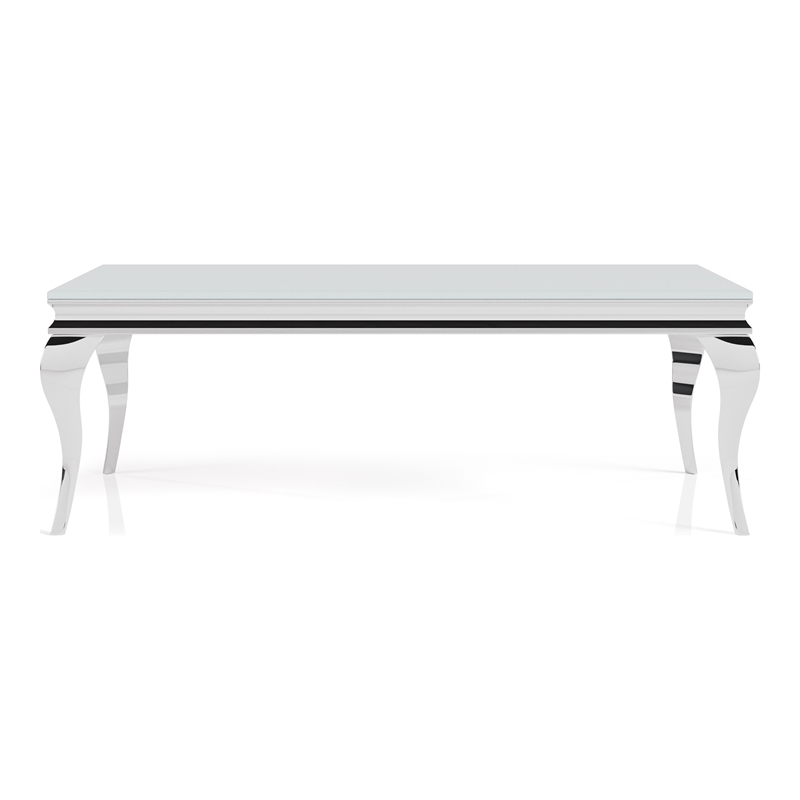 Furniture of America Alang Glam Glass Top Coffee Table in White and Silver