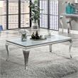 Furniture of America Alang Glam Glass Top Coffee Table in White and Silver
