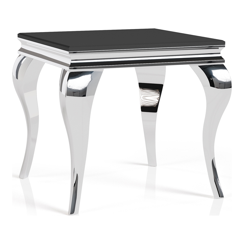Furniture of America Alang Glam Glass Top End Table in Black and Silver