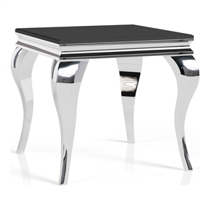Furniture of America Alang Glam Glass Top End Table in Black and Silver
