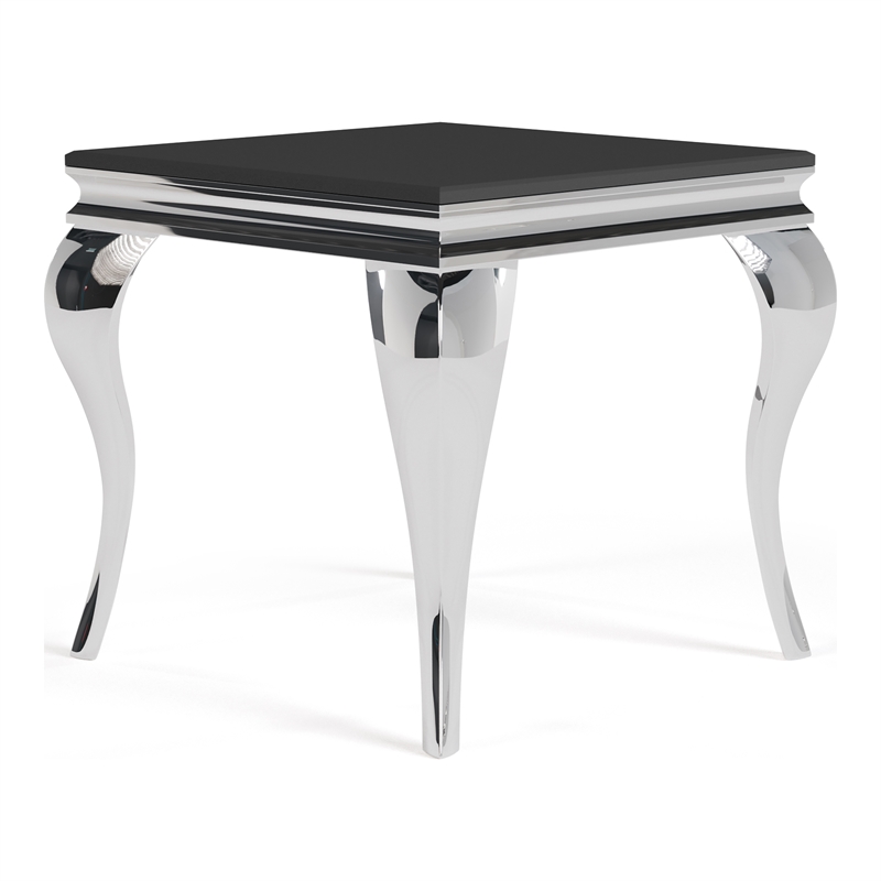 Furniture of America Alang Glam Glass Top End Table in Black and Silver