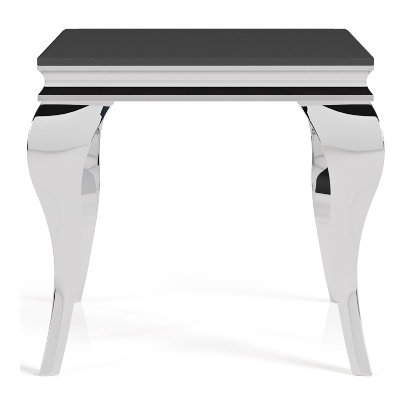 Furniture of America Alang Glam Glass Top End Table in Black and Silver