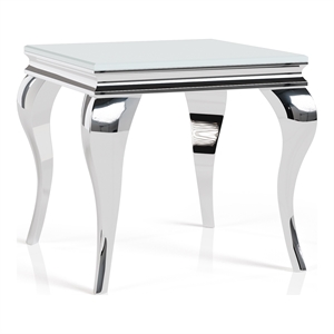 Furniture of America Alang Glam Glass Top End Table in White and Silver