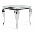 Furniture of America Alang Glam Glass Top End Table in White and Silver