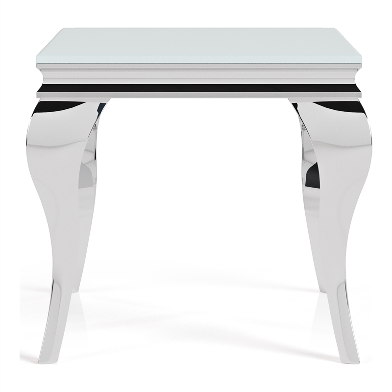 Furniture of America Alang Glam Glass Top End Table in White and Silver