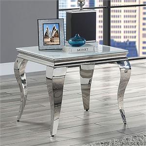 furniture of america alang glam glass top end table in white and silver