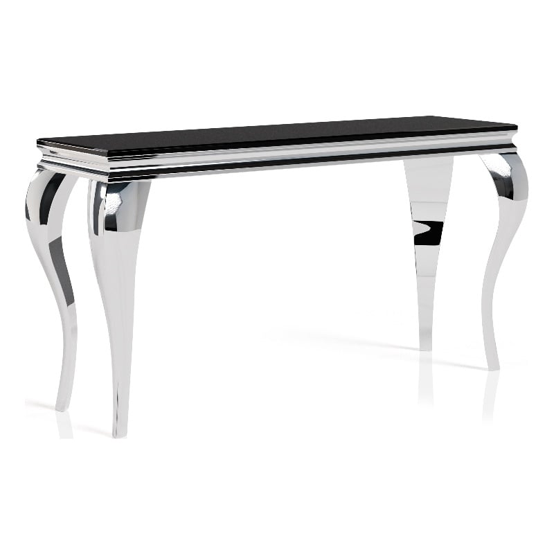 Furniture of America Alang Glam Glass Top Sofa Table in Black and Silver