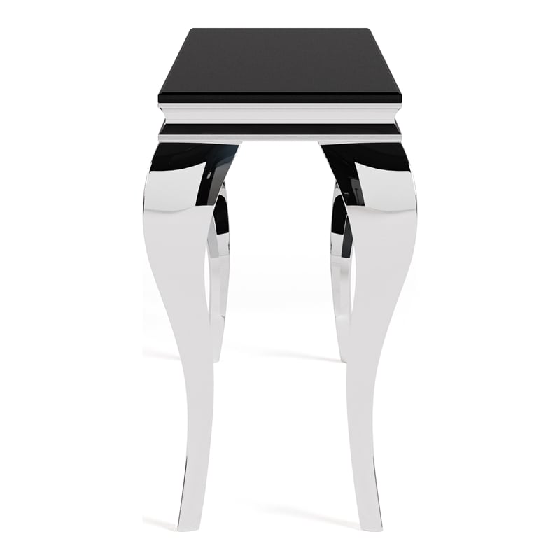 Furniture of America Alang Glam Glass Top Sofa Table in Black and Silver