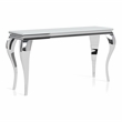 Furniture of America Alang Glam Glass Top Sofa Table in White and Silver