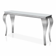 Furniture of America Alang Glam Glass Top Sofa Table in White and Silver