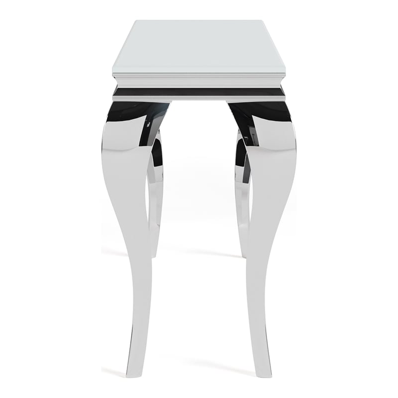 Furniture of America Alang Glam Glass Top Sofa Table in White and Silver