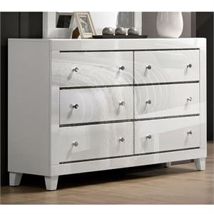 furniture of america murvy contemporary solid wood 6-drawer dresser in white